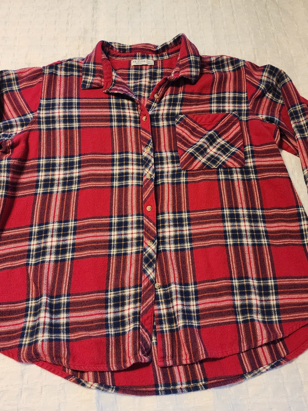 Arizona Jean Company Red Navy Plaid Button-Down Shirt